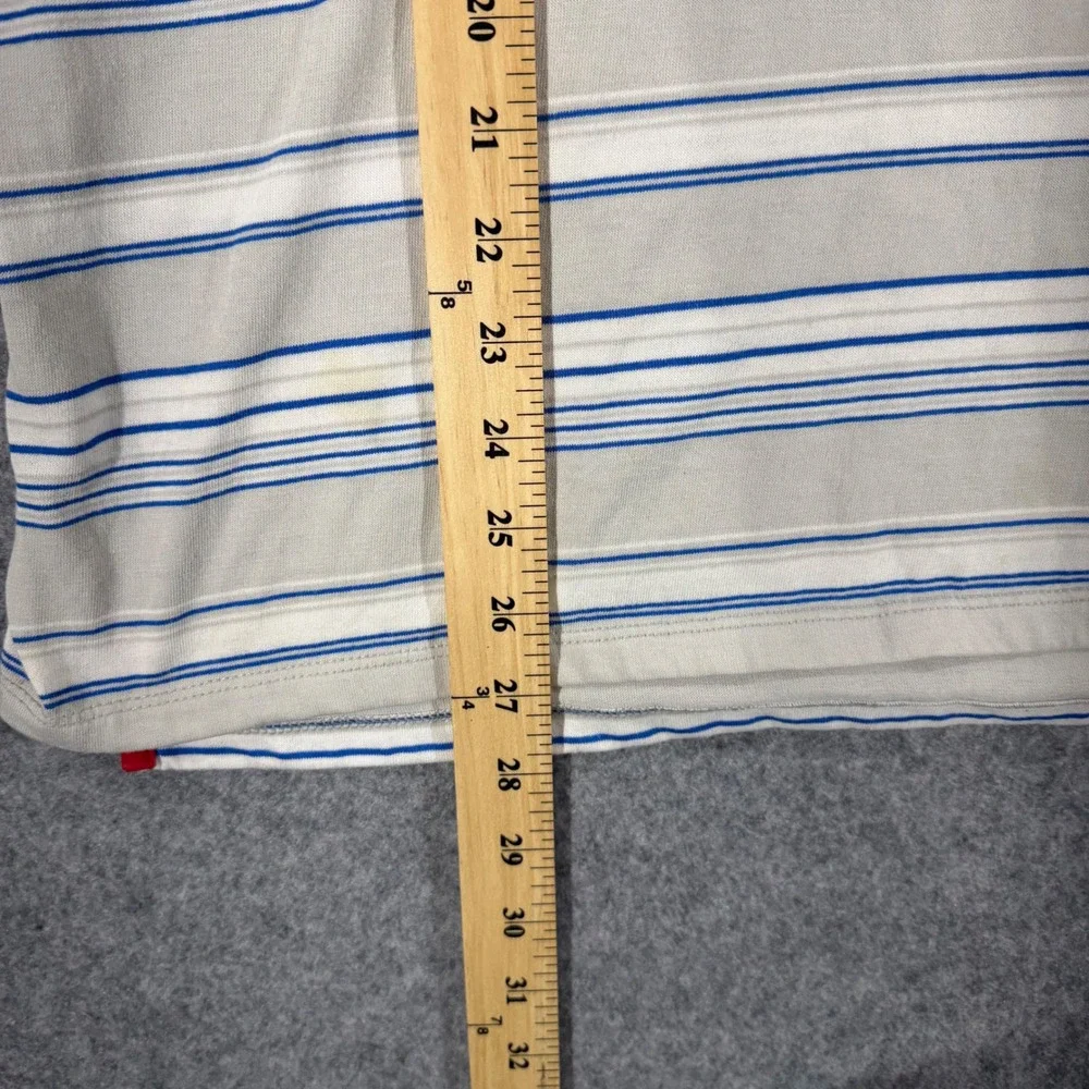 The North Face Mens XL Polo Shirt Grey Blue Striped Short Sleeve Casual Hiking